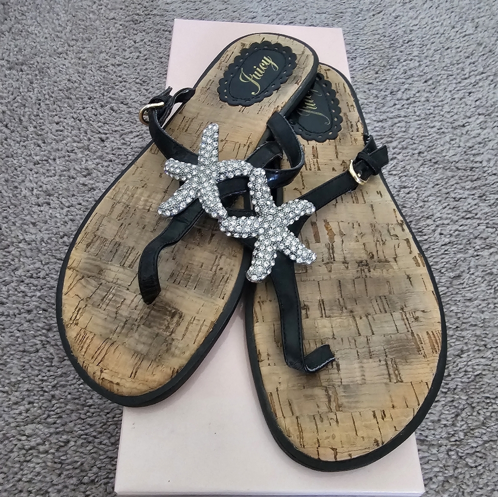 Black Sandals with Rhinestone Starfish